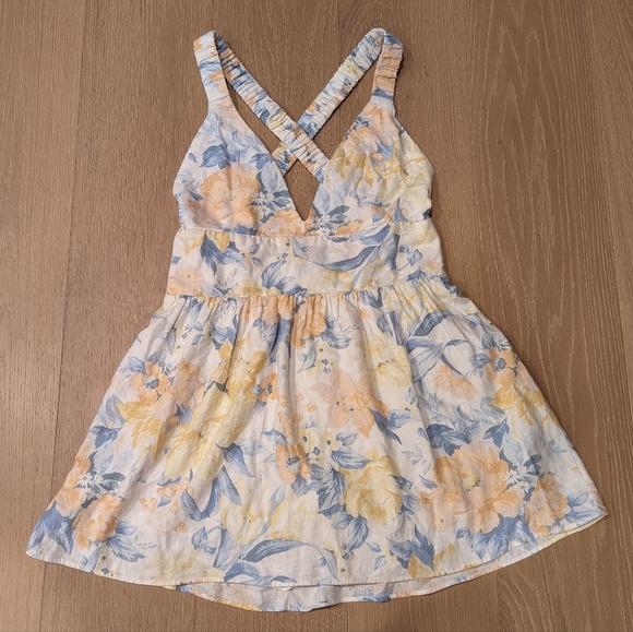 Floral Sleeveless Mini Dress with Crossed Straps - Picture 1 of 8